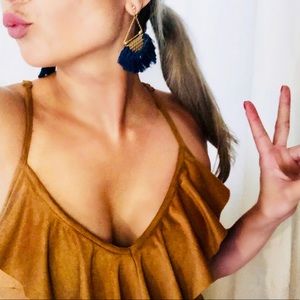 Navy Blue Fringe Earrings